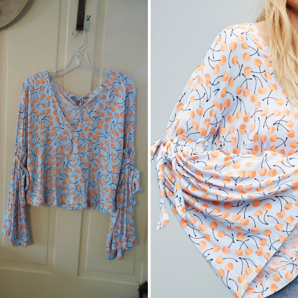 Free People Blue and Orange Blouse